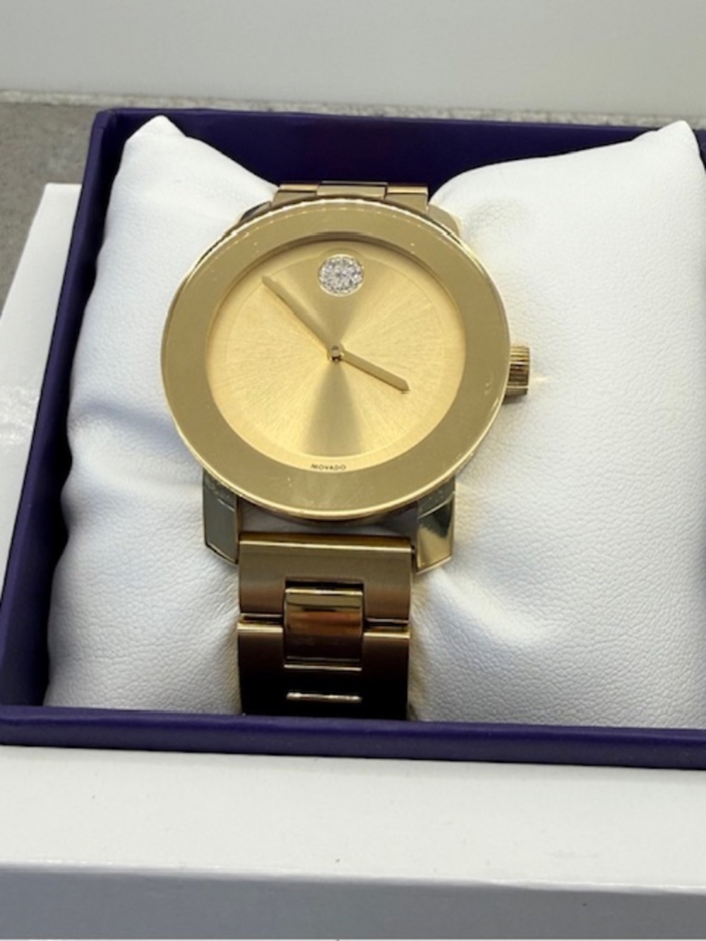 Movado Women's BOLD All Gold Stainless Steel Crystal Dot 36mm Watch New Battery